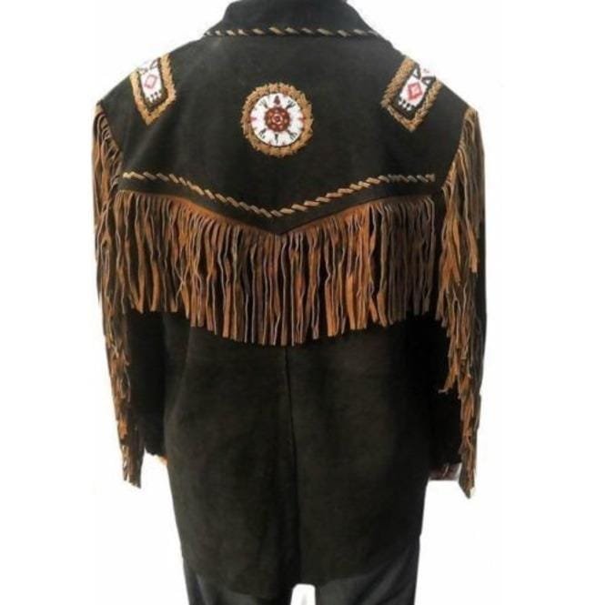 Beads Western Cowboy Suede Leather Jacket, Fringes Cowboy Jacket - Image 2