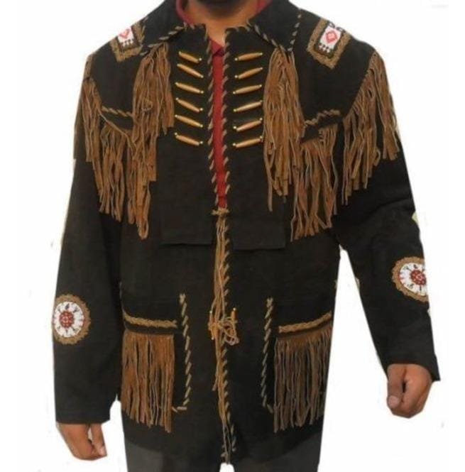 Beads Western Cowboy Suede Leather Jacket, Fringes Cowboy Jacket