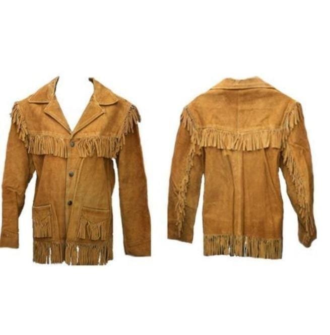 Cowboy Fringe Jackets , Tan Jacket Men, Cowboy Suede Leather Jacket