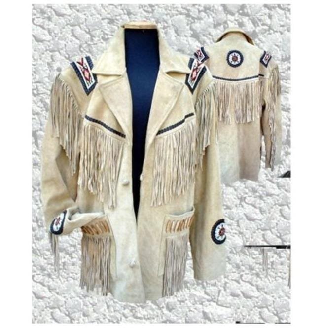 Cowboy Suede Leather Jacket Western Coat Fringes, Fringes Jacket For Men