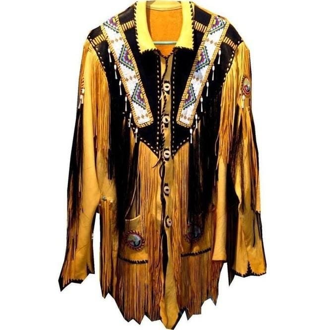 Cowboy Western Leather Jacket, Fringes Beads American Cowboy Jacket