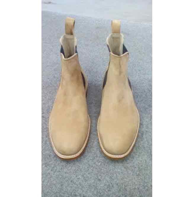 Handmade Men Beige Leather Boots, Chelsea Suede Boot For , Ankle Boot