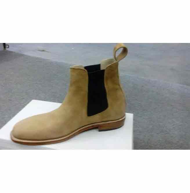 Handmade Men Beige Leather Boots, Chelsea Suede Boot For , Ankle Boot - Image 3