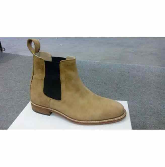 Handmade Men Beige Leather Boots, Chelsea Suede Boot For , Ankle Boot - Image 4