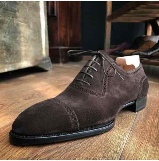 Handmade Men Brown Suede Shoes