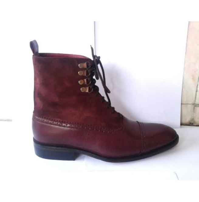 Handmade Men Burgundy Boots, Suede Leather Dress Boots - Image 2