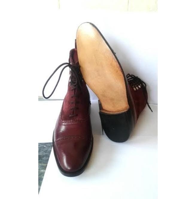 Handmade Men Burgundy Boots, Suede Leather Dress Boots - Image 3