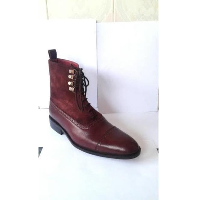 Handmade Men Burgundy Boots, Suede Leather Dress Boots - Image 5