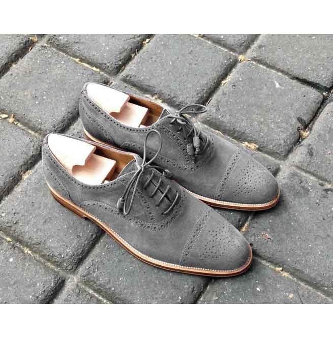 Handmade Oxford Suede Leather Shoes, Men Gray Suede Dress Formal Shoes