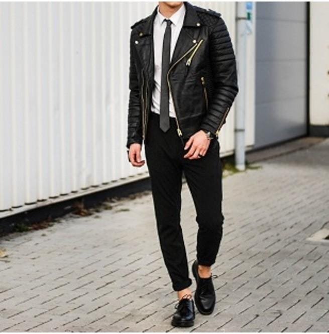 New Men Fashion Trend Black Motorcycle Leather Jacket, Biker Fashions - Image 2