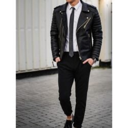 New Men Fashion Trend Black Motorcycle Leather Jacket, Biker Fashions - Image 3