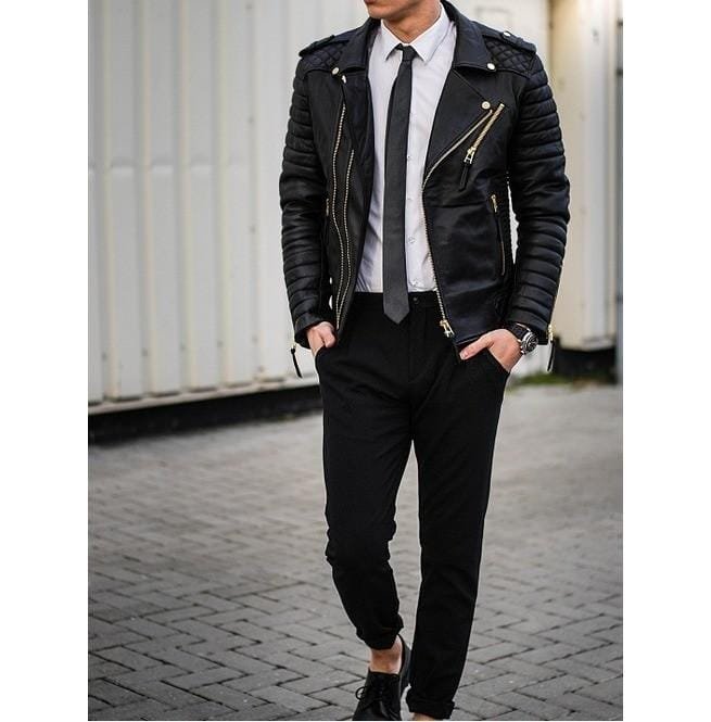 New Men Fashion Trend Black Motorcycle Leather Jacket, Biker Fashions - Image 3