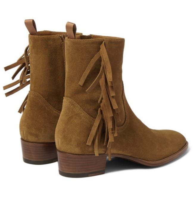Handmade Tan Color Ankle High Fringed Ankle High Suede Leather Boots, Boots - Image 3