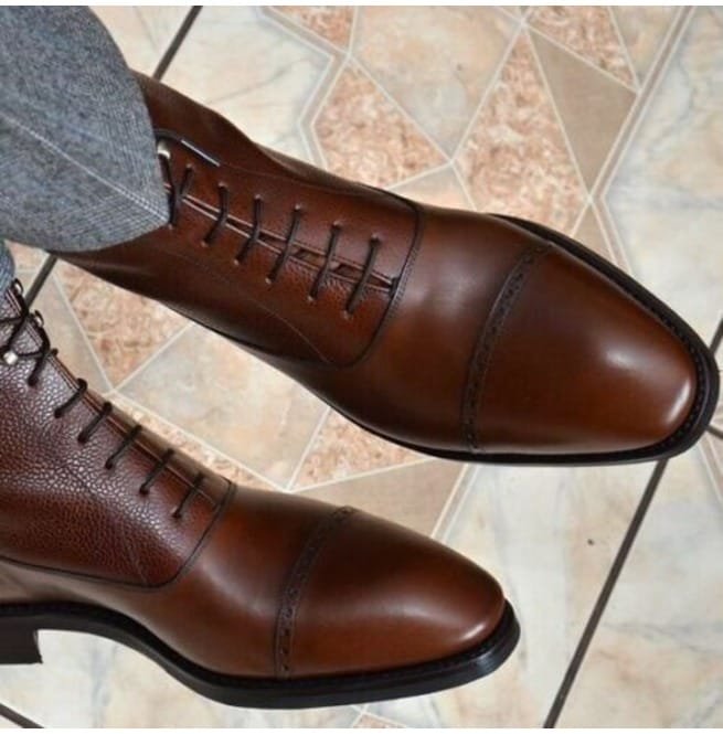 Handmade Brown Leather Ankle Boots for Men