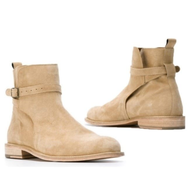 Handmade Beige Suede Leather Boots, Jodhpur Boot For Men, Ankle Boots - Image 3