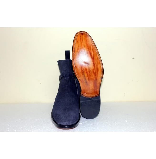 Handmade Jodhpur Leather Boots, Navy Blue Suede Leather Boots For Men - Image 3