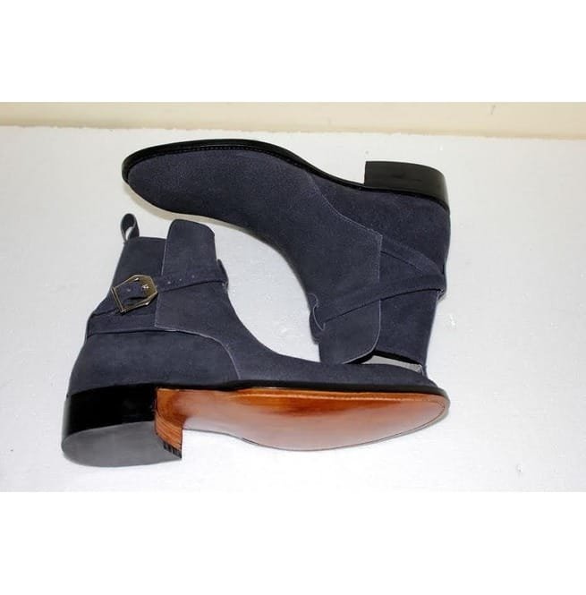 Handmade Jodhpur Leather Boots, Navy Blue Suede Leather Boots For Men - Image 5