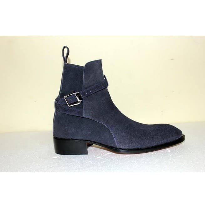 Handmade Jodhpur Leather Boots, Navy Blue Suede Leather Boots For Men - Image 6