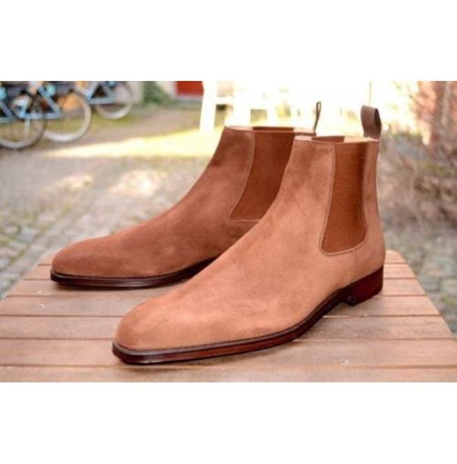 Chelsea Boots Mens, Handmade Men Beige Boots, Suede Leather Boot - Image 2