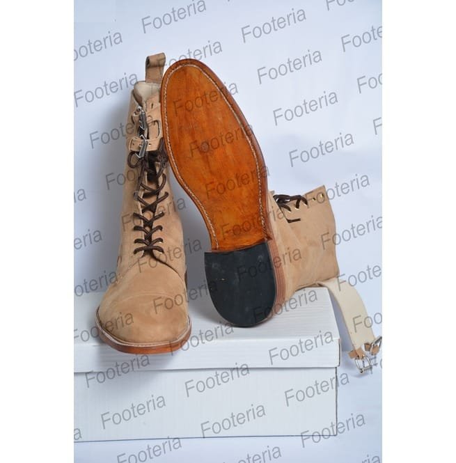 Handmade Men Beige Long Boots, Suede Leather Boot For , Buckled Boots - Image 4