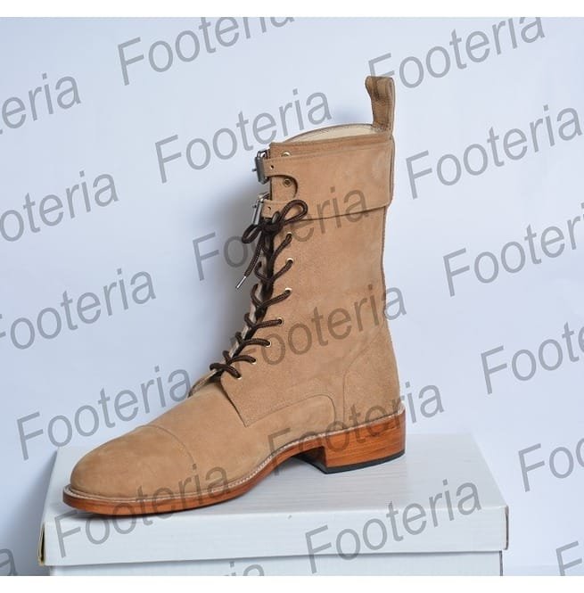 Handmade Men Beige Long Boots, Suede Leather Boot For , Buckled Boots - Image 2
