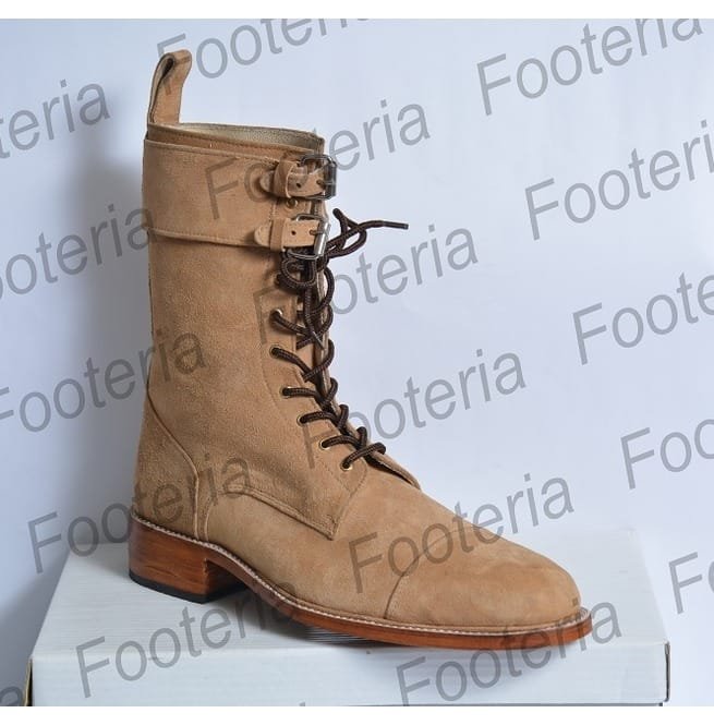 Handmade Men Beige Long Boots, Suede Leather Boot For , Buckled Boots