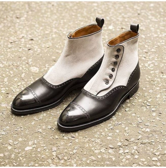 Handmade Men Black And White Boot, Button Style Boot , Office Boots