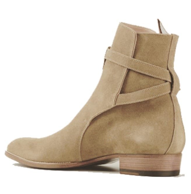 Handmade Men Buckled Boots, Beige Suede Boots For , Jodhpur Boots - Image 2