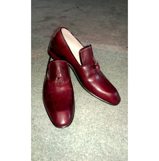 Handmade Men Burgundy Leather Shoes, Mocassin Shoes For , Leather Shoes - Image 3