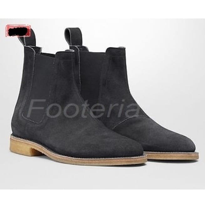 Handmade Men Dark Gray Boots, Suede Leather Chelsea Boot ,Crepe Sole