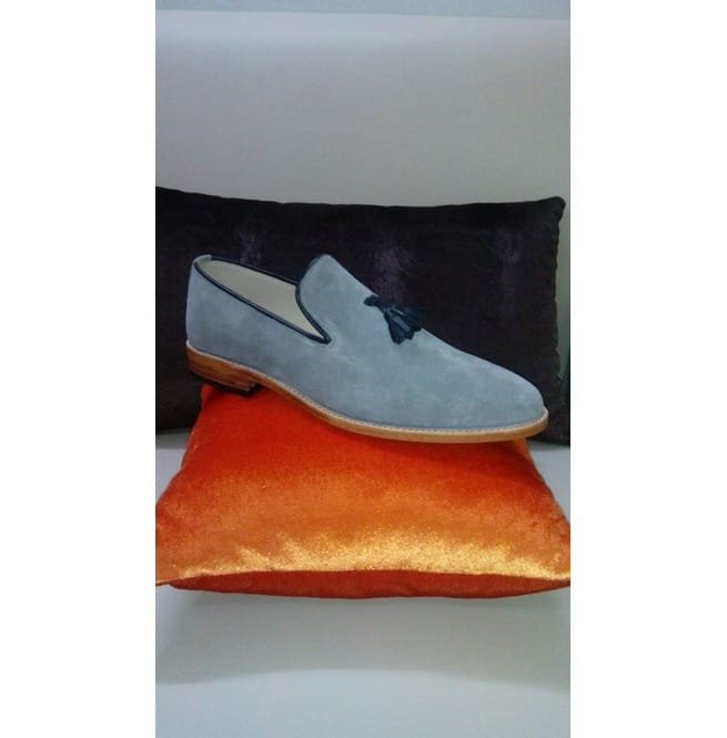 Handmade Men Gray Suede Loafer Shoes, Leather Moccasin Slipons