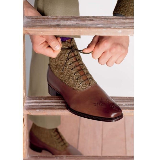 Handmade Men Leather Boots, Tweed Fabric Boots For , Formal Boots