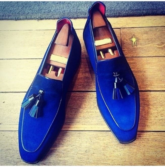 Handmade Men Leather Shoe, Royal Blue Loafer For , Formal Suede Shoes