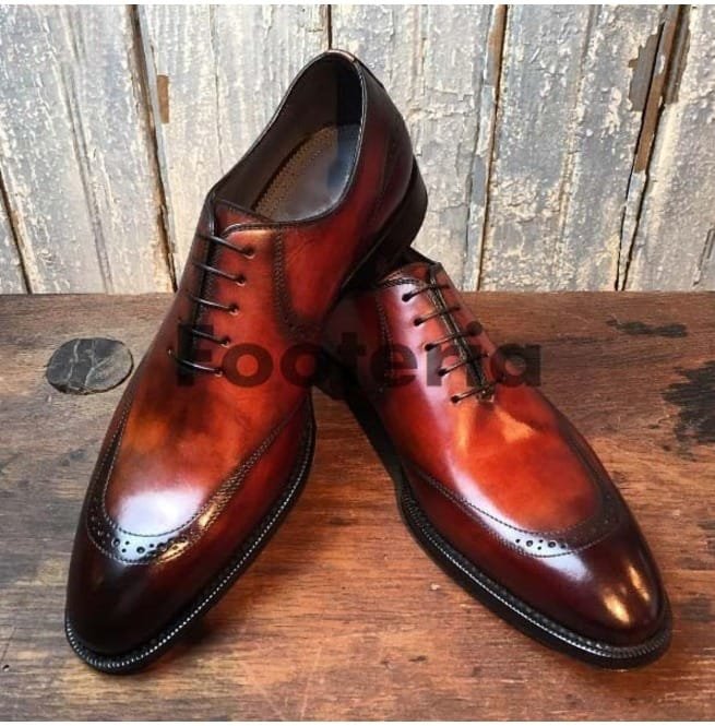 Handmade Men Leather Shoes, Brown Shaded Leather Shoe For , Dress Shoes