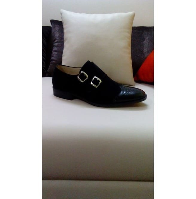 Handmade Men Monk Strap Shoes, Black Patent Tip Leather Shoes - Image 2