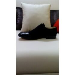 Handmade Men Monk Strap Shoes, Black Patent Tip Leather Shoes - Image 3