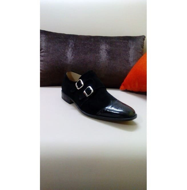 Handmade Men Monk Strap Shoes, Black Patent Tip Leather Shoes - Image 6