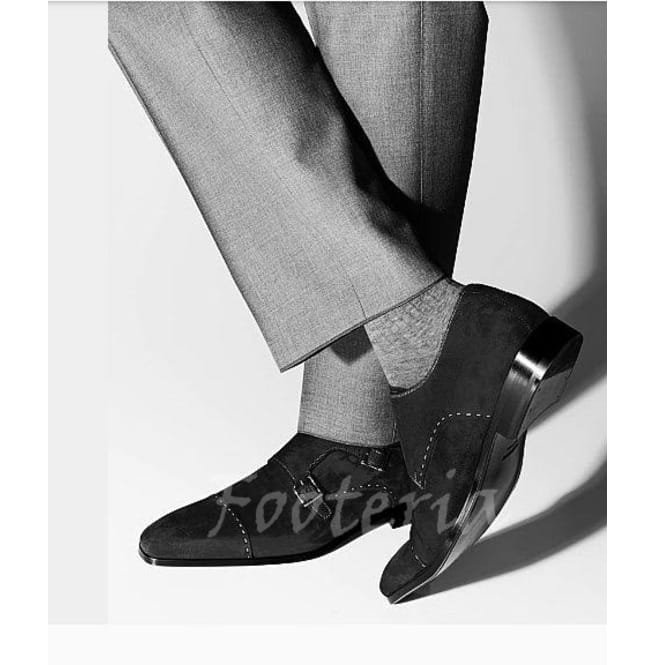 Handmade Men Monk Strap Shoes, Suede Shoes, Black Shoes, Formal Shoes