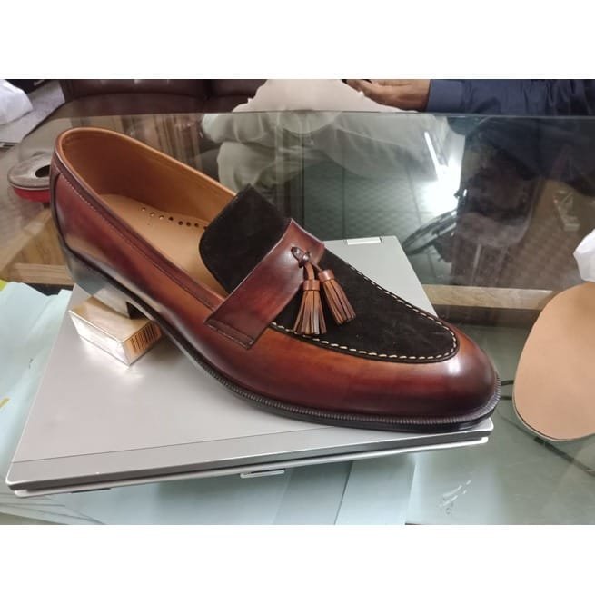 Handmade Men Two Tone Shoes, Brown Leather And Suede Shoes, Moccasin, Dress - Image 3