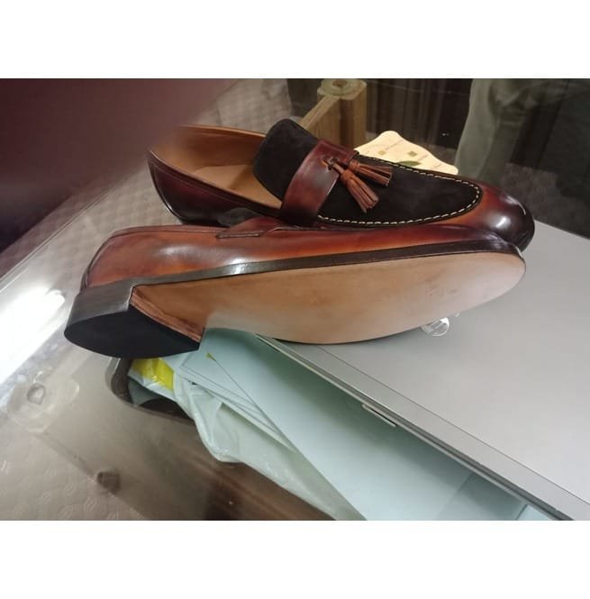 Handmade Men Two Tone Shoes, Brown Leather And Suede Shoes, Moccasin, Dress - Image 4