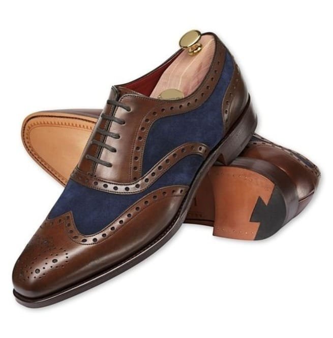 Handmade Men Two Tone Wing Tip Brogue Formal Shoes, Dress Shoes
