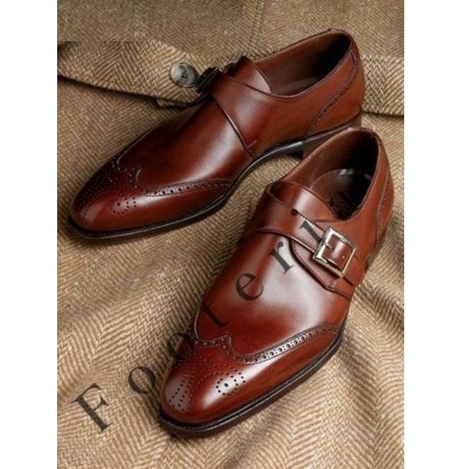 Handmade Men Wingtip Brogue Shoes, Monk Strap Leather Shoe, Dress Shoes