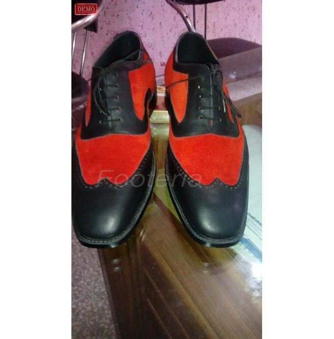 Handmade Men Wingtip Shoes, Leather Shoes, Red And Black Dress Shoes - Image 2