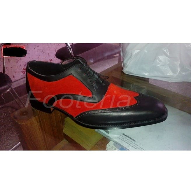Handmade Men Wingtip Shoes, Leather Shoes, Red And Black Dress Shoes