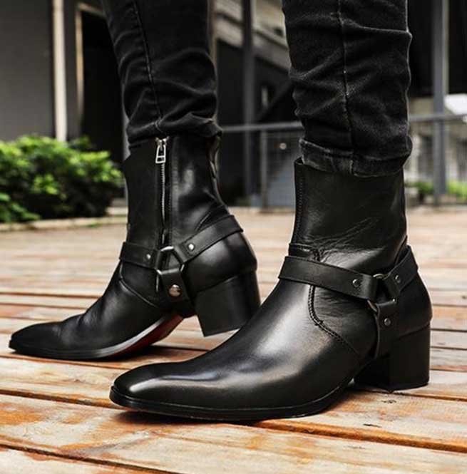 Black Leather Ankle Boots, Handmade Men Ankle Designer Fashion Boot - Image 2