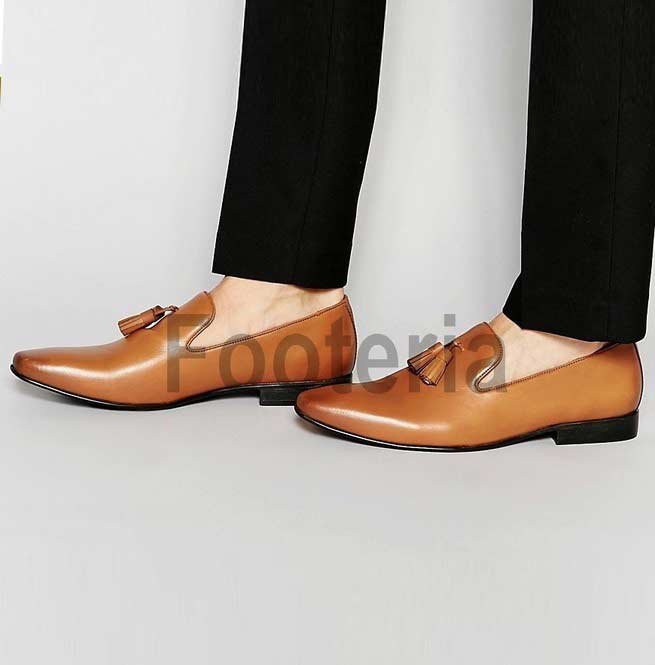 Handmade Tan Tassel Shoes, Leather Loafer For Men, Moccasin Shoes, Shoe