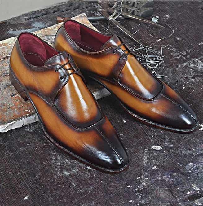 Handmade Two Tone Formal Shoes, Men Tan Brown Burnish Dress Shoes