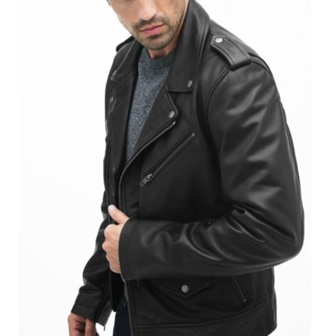 Men Black Biker Leather Jacket, Black Leather Jacket For , Jackets - Image 3