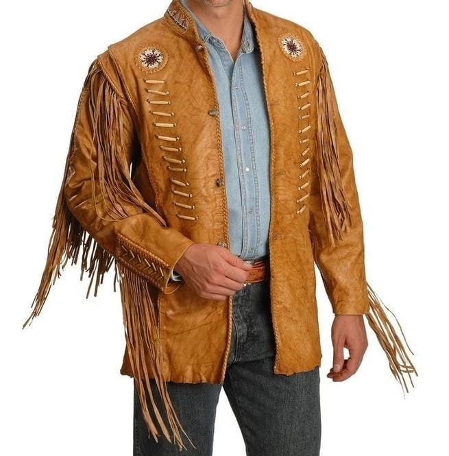 Men Cowboy Style Leather Jacket, Western Style Fringe Leather Jackets