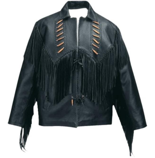 Mens Cowboy Black Cowhide Leather Jacket Fringe & Bones Western Wear